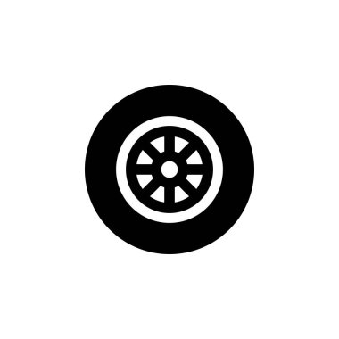 Araba Tekerleği düz vektör ikonu. Beyaz arkaplanda izole edilmiş basit katı sembol