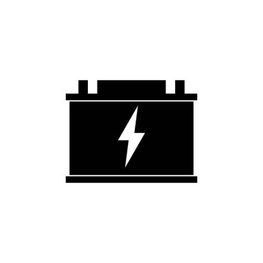 Araba aküsü. Acülatör Batarya Enerjisi Düz Vektör Simgesi. Beyaz arkaplanda izole edilmiş basit katı sembol