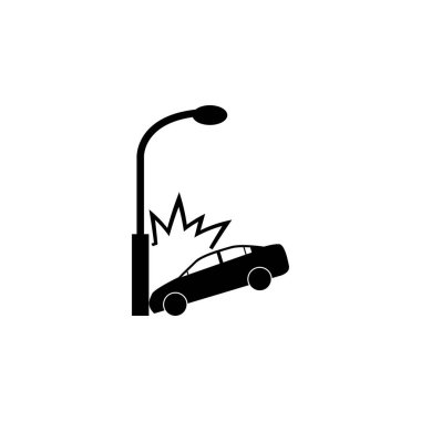 Araba Lamba Postası düz vektör simgesine çarpmış. Beyaz arkaplanda izole edilmiş basit katı sembol