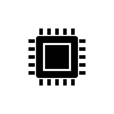İşlemci Teknoloji Çipi. İşlemci Anakart Projesi. Devre Panosu düz vektör simgesi. Beyaz arkaplanda izole edilmiş basit katı sembol