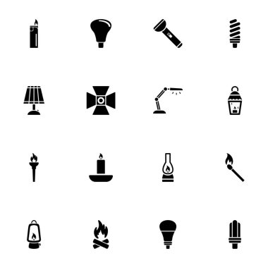 Açık Kaynak simgesi - herhangi bir boyuta genişlet - herhangi bir renge değiştir. Mükemmel Düz Vektör ampul, meşale, masa lambası, spot ışığı, yanan kibrit, zemin lambası, fener, fener, şenlik ateşi gibi simgeler içerir