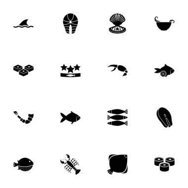 Deniz ürünleri simgesi - herhangi bir boyuta genişlet - herhangi bir renge değiştir. Mükemmel Düz Vektör, somon bifteği, suşi, çorba, havyar, ızgara balık, kabuk, istiridye, yengeç, kabuklu deniz hayvanı, ahtapot, ıstakoz gibi ikonları içerir.