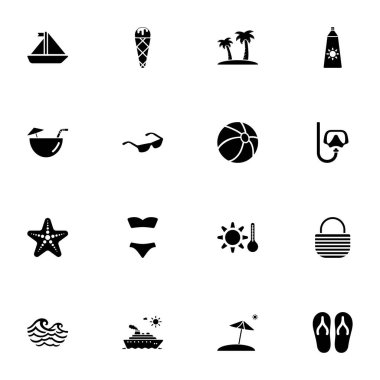 Deniz Seyahat simgesi - herhangi bir boyuta genişlet - herhangi bir renge değiştir. Mükemmel Düz Vektör, plaj, tatil yeri, şemsiye, havuz, gezi, dalış, alkol, kokteyl, güneş gözlüğü, sörf tahtası, gemi gibi simgeleri içerir