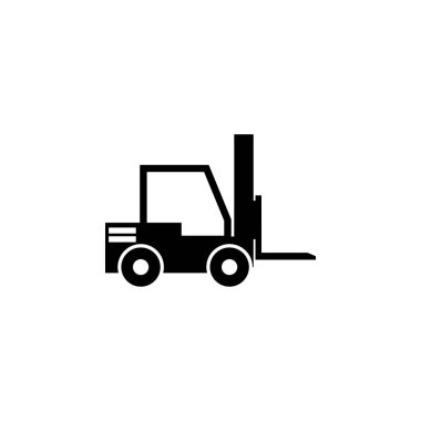 Forklift Teslimat Aracı düz vektör simgesi. Beyaz arkaplanda izole edilmiş basit katı sembol. Web ve mobil UI ögesi için Forklift Taşıma Kamyonu tasarım şablonu