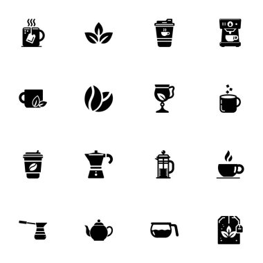 Çay ve kahve ikonu - istediğin boyuta genişlet - herhangi bir renge değiştir. Mükemmel Düz Vektör kapuçino, fincan, kafein, çikolata, moka, çay poşeti, çaydanlık, espresso, buhar ve daha fazlası gibi simgeler içerir.
