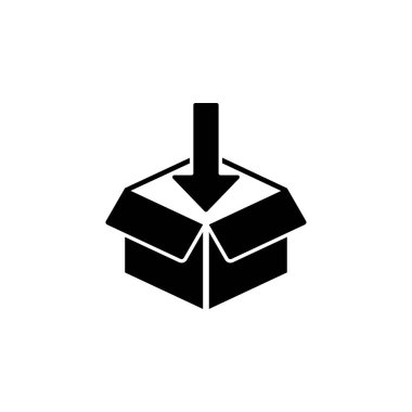 Paket Kutusu düz vektör simgesi. Beyaz arkaplanda izole edilmiş basit katı sembol. Web ve mobil UI ögesi için ambalaj kutusu tasarım şablonu