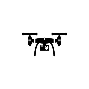 İHA Quadrocopter ve Action Camera düz vektör simgesi. Beyaz arkaplanda izole edilmiş basit katı sembol. Web ve mobil UI ögesi için Action Camera imza şablonu ile drone Quadrocopter