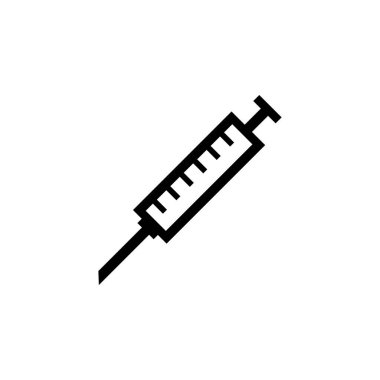 Şırınga, düz vektör ikonu enjekte et. Beyaz arkaplanda izole edilmiş basit katı sembol. Şırınga, Ağ ve mobil UI elementi için enjeksiyon tasarım şablonu