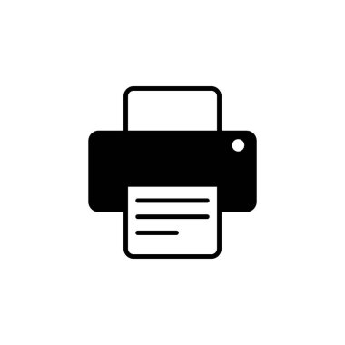 Ofis Yazıcısı, Belge Düz Vektör simgesi yazdırılıyor. Beyaz arkaplanda izole edilmiş basit katı sembol. Web ve mobil UI ögesi için Ofis Yazıcı, Yazdırma Belgesi tasarım şablonu