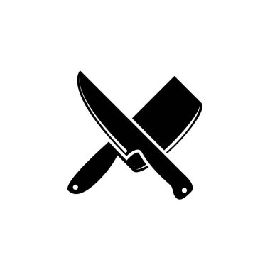 Et Kesen Bıçaklar, Kasap Aletleri düz vektör simgesi. Beyaz arkaplanda izole edilmiş basit katı sembol. Et Kesen Bıçaklar, Kasap Araçları ağ ve mobil UI ögesi için tasarım şablonu imzaladı