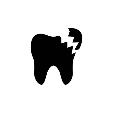 Çatlak ya da çatlak dişli, Dişçi problemi düz vektör simgesi. Beyaz arkaplanda izole edilmiş basit katı sembol. Çatlamış Diş, Diş Problemi işaret şablonu ağ ve mobil UI ögesi için