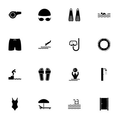 Su havuzu simgesi - herhangi bir boyuta genişlet - herhangi bir renge değiştir. Mükemmel Düz Vektör, yüzme şapkası, havuz, dalış, deniz, yüzme maskesi, okyanus, gözlük, parmak arası terlik, mayo, plaj, can simidi gibi simgeleri içerir.