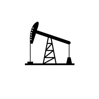Petrol Derrick, Maden Pompası Kulesi Katı Düz Vektör Simgesi Beyaz Arkaplanda İzole Edildi.