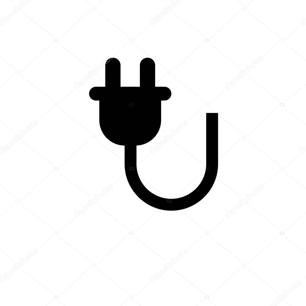 Electric Plug Cable Solid Flat Vector Icon Isolated on White Background.