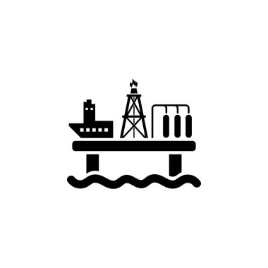 Petrol Offshore Platformu, Yüzen Petrol Platformu Katı Düz Vektör Simgesi Beyaz Arkaplanda İzole Edildi.