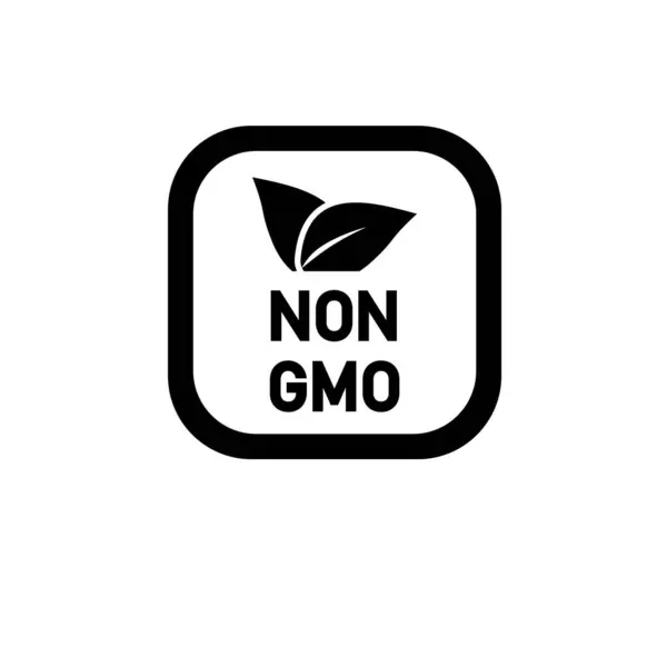 Yapraklı GMO Serbest Etiketi, Beyaz Arkaplanda Katı Gıda Düz Vektör Simgesi İzole Edildi.
