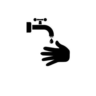 Eller Musluğun Altında, Kişisel Hijyen Katı Düz Vektör Simgesi Beyaz Arkaplanda İzole Edildi.