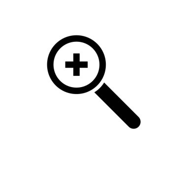 + ile Büyüteç, Zoom Loupe Lens Düz Vektör Simgesi Beyaz Arkaplanda İzole Edildi.