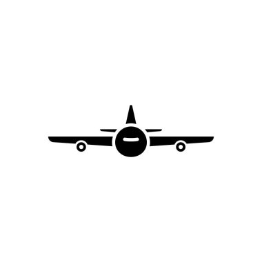 Türbin Jet Uçağı, Uçak Silueti Katı Düz Vektör Simgesi Beyaz Arkaplanda İzole Edildi.
