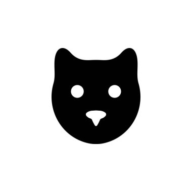 Şirin Kedi Kafası, Hayvan Bıyıkları Beyaz Arkaplanda Katı Düz Vektör Simgesi İzole Edildi.