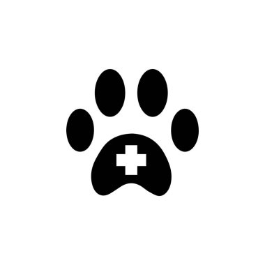 Paw İlk Yardım Çapraz Veteriner Kliniği Katı Düz Vektör Simgesi Beyaz Arkaplanda İzole Edildi.
