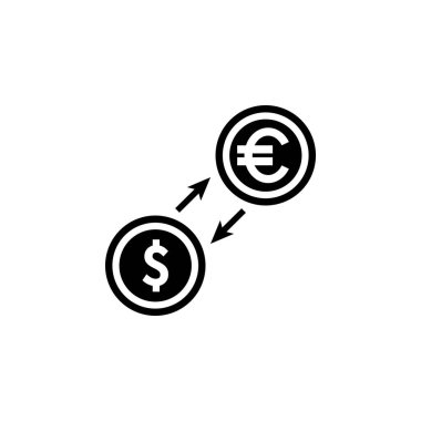 Para Birimi Değişimi, Dolar 'ı Euro Solid Düz Vektör Simgesine Çevir Beyaz Arkaplanda İzole Edildi.