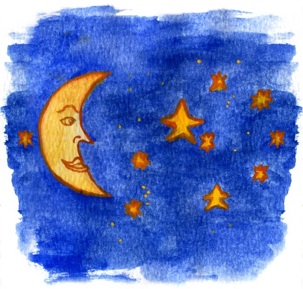 Gece gökyüzünde ay ve yıldızlar