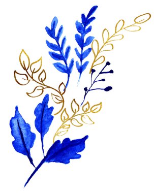 Yaprakların, dalların, dalların suluboya çizimi.