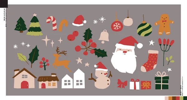 Noel düz tasarım elementlerinin taşıyıcısı. Kağıt kesiği şeklinde Xmas simgeleri. Noel dekoratif ürünleri.