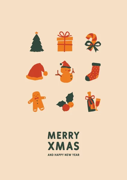Een Vrolijk Kerstfeest Gelukkig Nieuwjaar Kaart Minimale Stijl Leuke Papercut — Stockvector