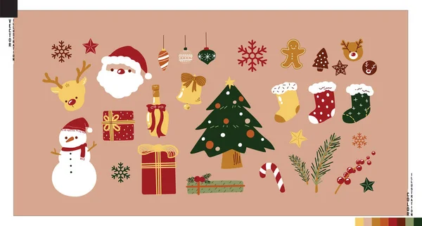 Noel düz tasarım elementlerinin vektörü. El yapımı Xmas dekoratif ürünleri.. 