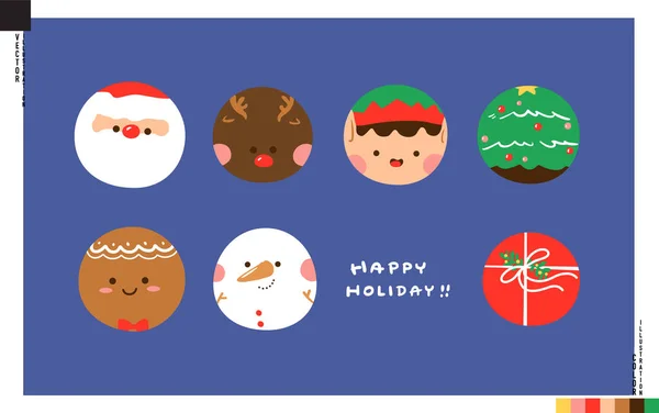 Yuvarlak Noel vektör simgeleri kümesi.  