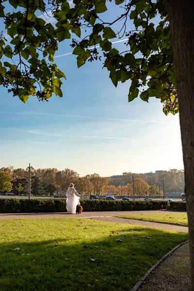 Mutlu gelin ve damat Paris 'te düğünlerinin tadını çıkarıyorlar. Yüksek kalite fotoğraf