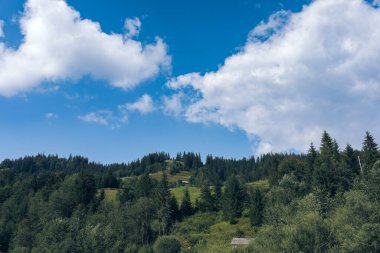 Carpathian dağlarındaki ahşap otel. Konum: Zakarpattya bölgesi, Ukrayna, Avrupa. Yüksek kalite fotoğraf