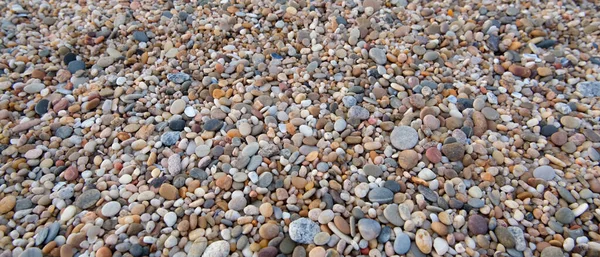 Kamyki Plaży Nosi Gładkie Brzegi Oceanu Naturalne Tło — Zdjęcie stockowe