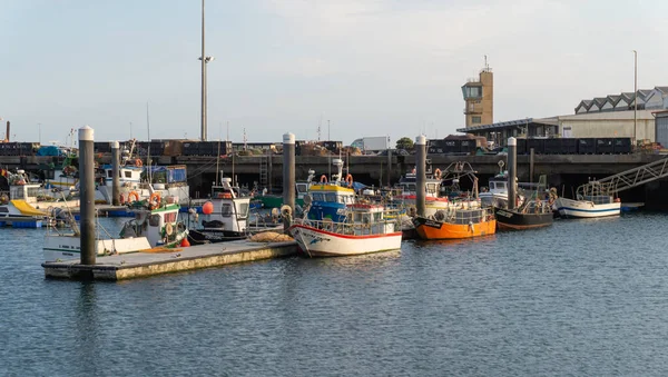 Маленькі Рибальські Човни Пришвартовані Гавані Пова Варзім Португалія — стокове фото