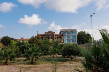Vegetation and Antique Houses in El Cabanyal, a Neighborhood in the City of Valencia, Spain.
