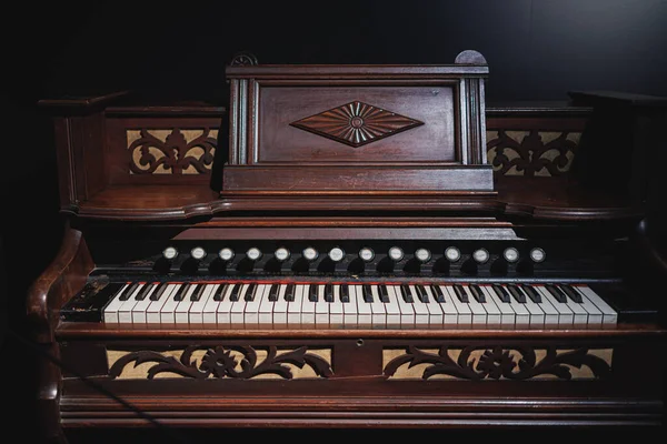 Antique inlaid Wood Piano, Music Instrument Theme.