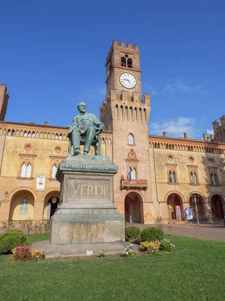 stock image Rocca Pallavicino and the Statue of Giuseppe Verdi, Italian Composer, Parma, Italy.