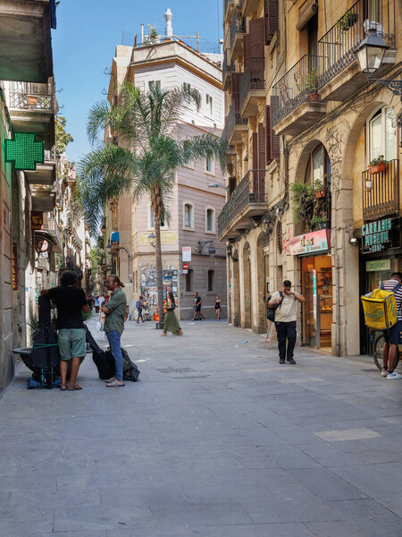 People Walking on the Main Rambla of Barcelona, Spain.