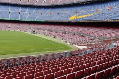 F.C. 'nin alt koltuklarından bir görüntü. Barcelona Futbol Stadyumu, Nou Kampı, İspanya.