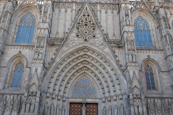 Exterior Facade Cathedral Holy Cross Saint Eulalia Known Barcelona Cathedral Stock Photo