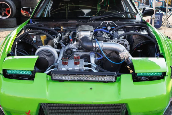 Close Van Een Grand Touring Competition Car Engine — Stockfoto
