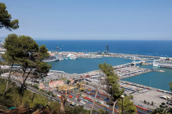 Barcelona Ticaret Limanı Yukarıdan Konteyner Deposu Ile Görüldü — Stok fotoğraf