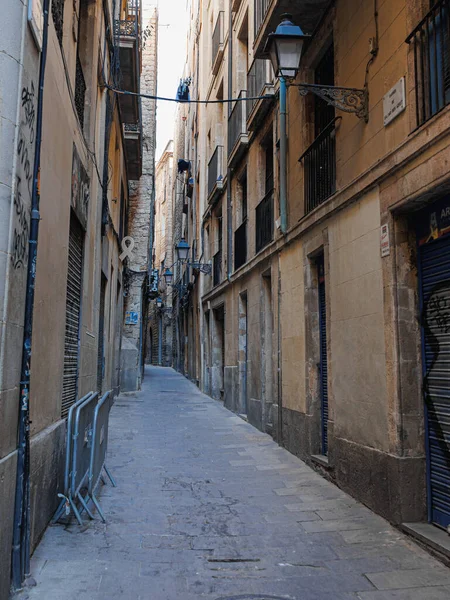 Carrer Salomo Ben Adret Typical Narrow Barcelona Street Antique Lamppost — Stock Photo, Image