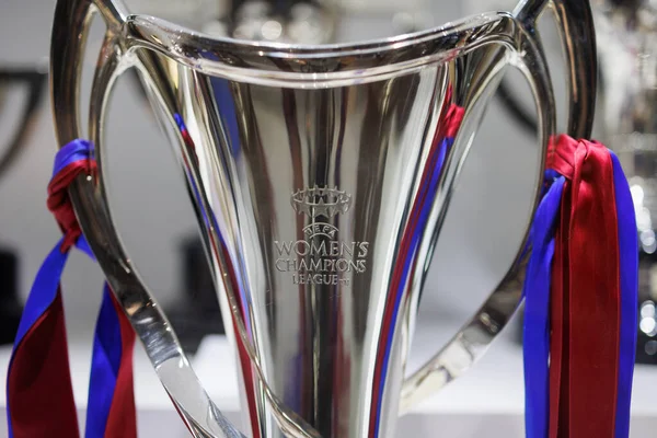 Pokal Symbolisiert Sieg Einem Wettbewerb Für Die Fußballmannschaft Des Barcelona Stockbild