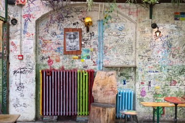 Ruins Bars in Budapest, creativity and art with Discarded Objects - Hungary. clipart