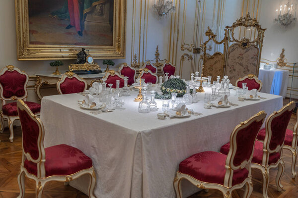 Opulent Royal Dining Room at Schnbrunn Palace in Vienna, Austria