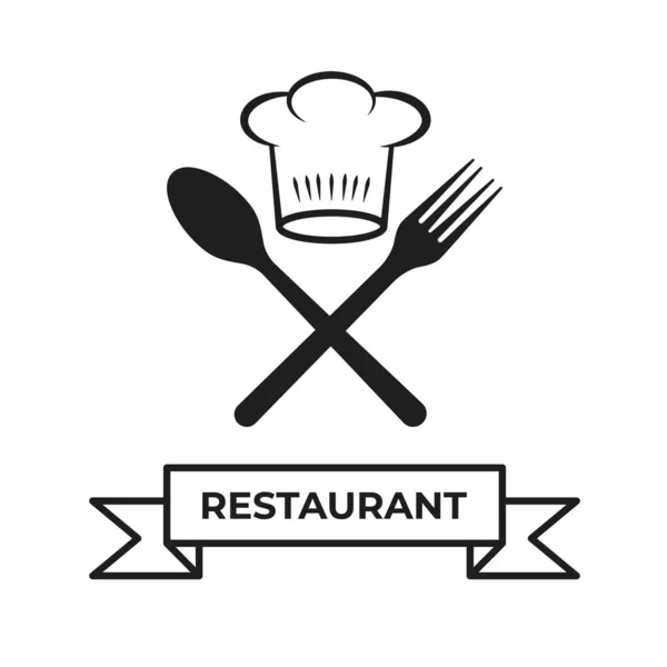 Chef Hat Spoon Fork Restaurant Logo Template — Stock Vector