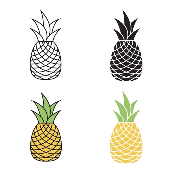 Ananas Tropisch Fruit Icoon Vier Verschillende Stijlen — Stockvector